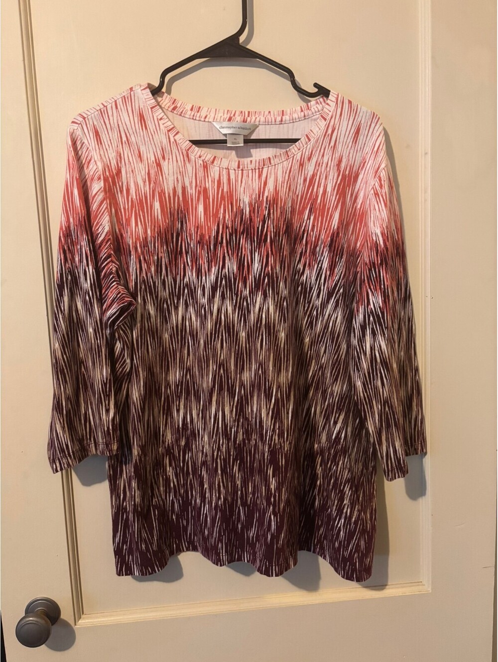 Pink Burgundy Abstract Print 3/4 Sleeve Top XL